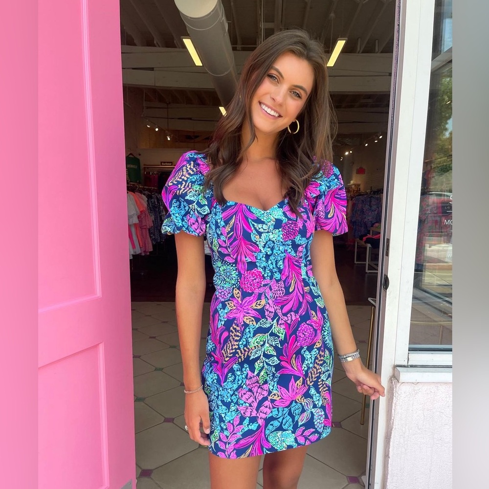 LILLY PULITZER Morena Short-Sleeve Romper Aegean Navy Calypso Coast Sz 12, NWT